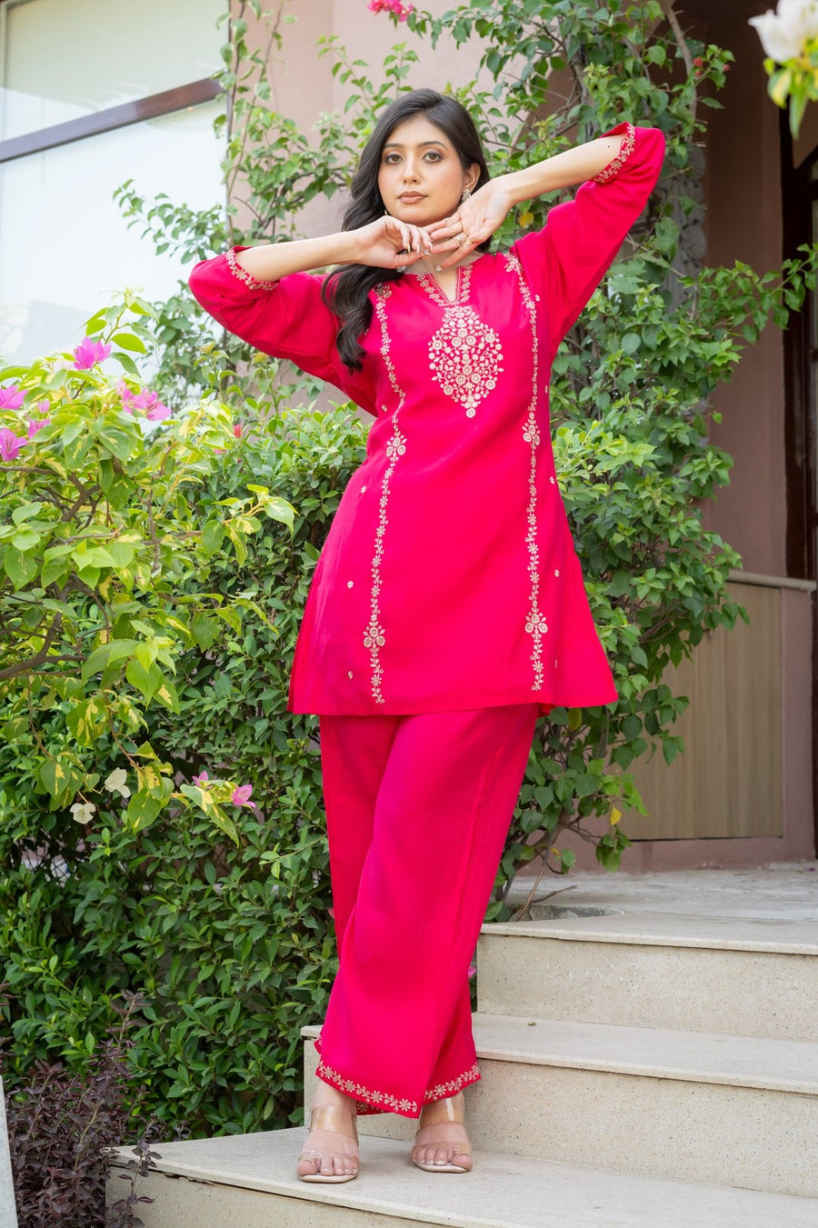 Fuchsia Pink Embroidered Co-Ord Set