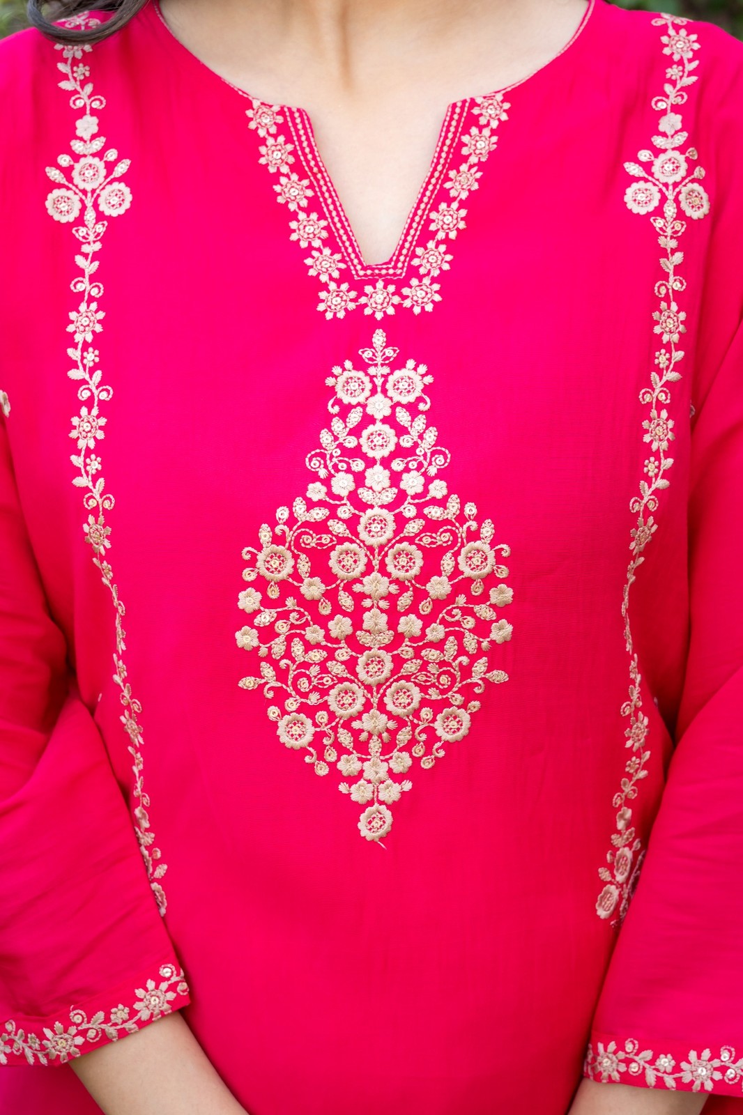 Fuchsia Pink Embroidered Co-Ord Set