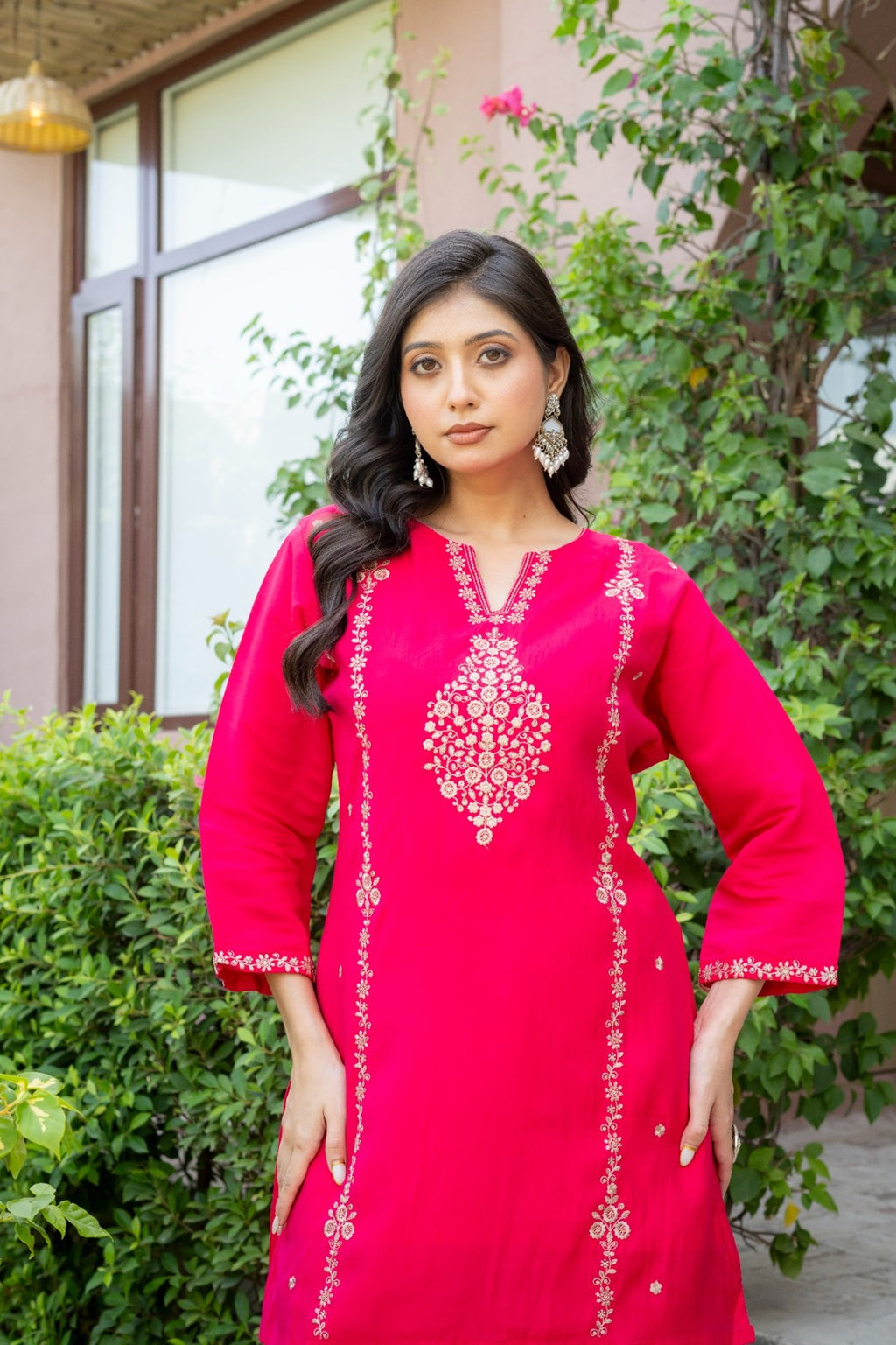 Fuchsia Pink Embroidered Co-Ord Set