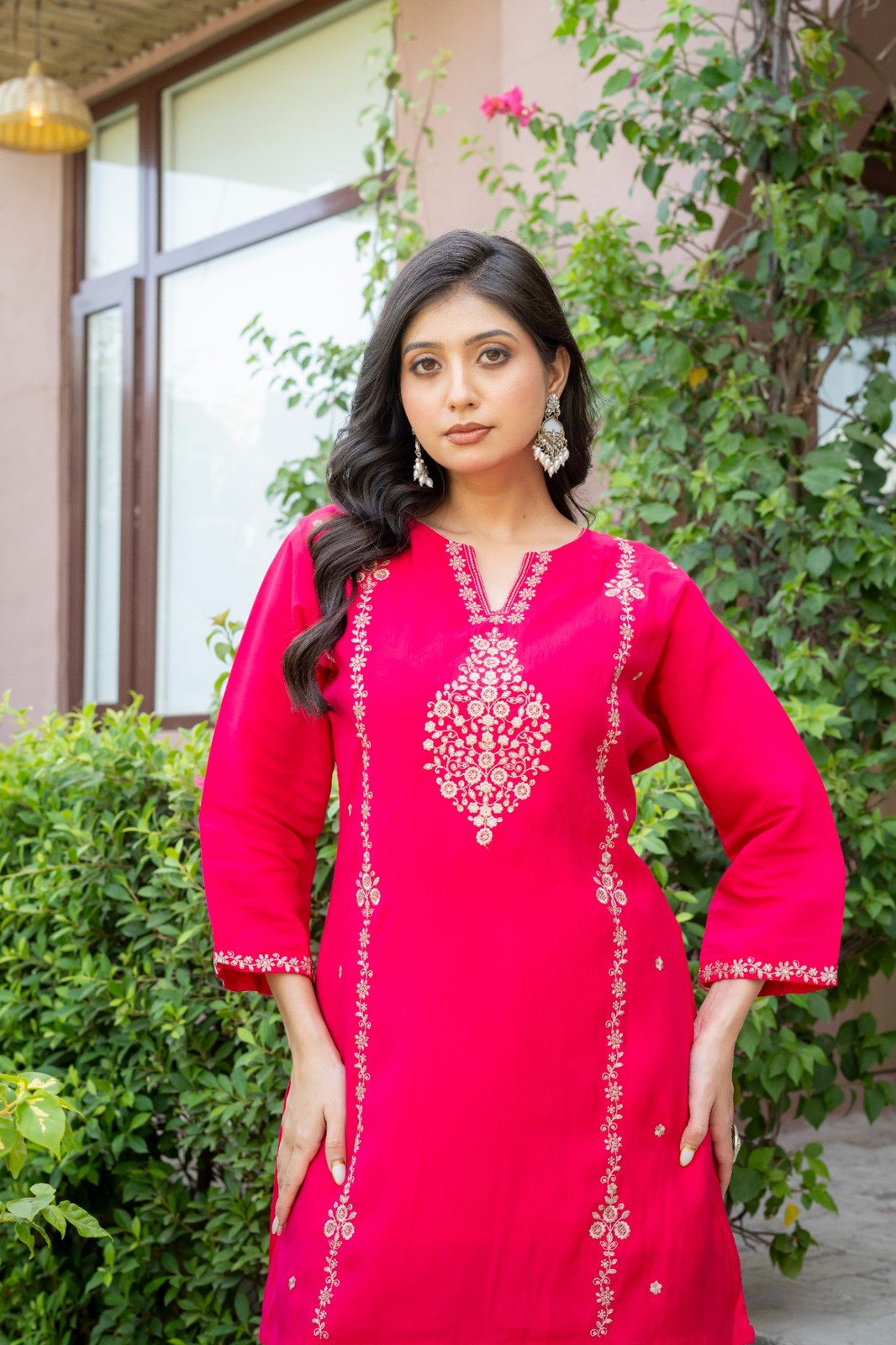 Fuchsia Pink Embroidered Co-Ord Set
