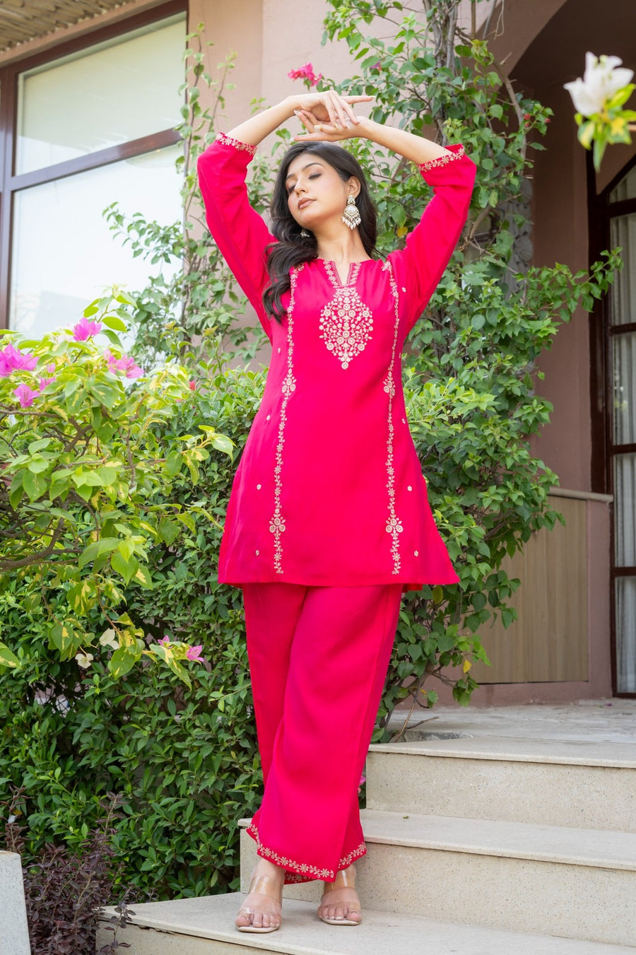 Fuchsia Pink Embroidered Co-Ord Set
