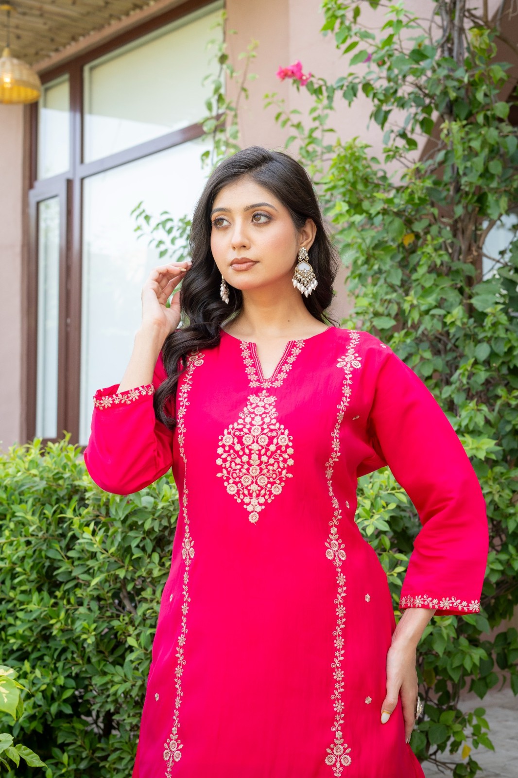 Fuchsia Pink Embroidered Co-Ord Set