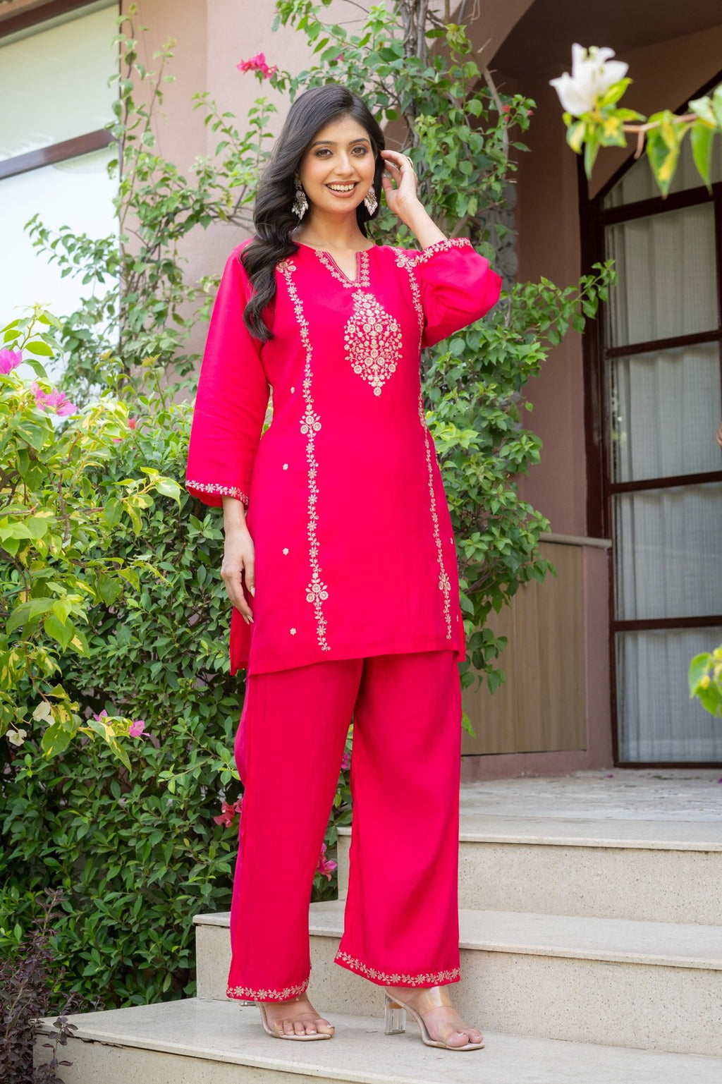 Fuchsia Pink Embroidered Co-Ord Set