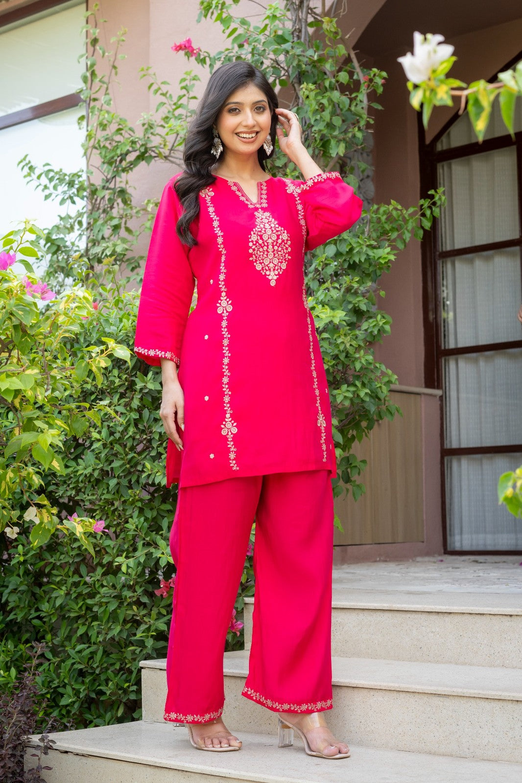 Fuchsia Pink Embroidered Co-Ord Set