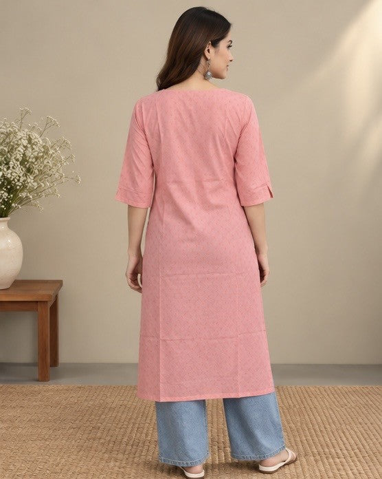 Pink Embroidered Rayon Kurti for Women
