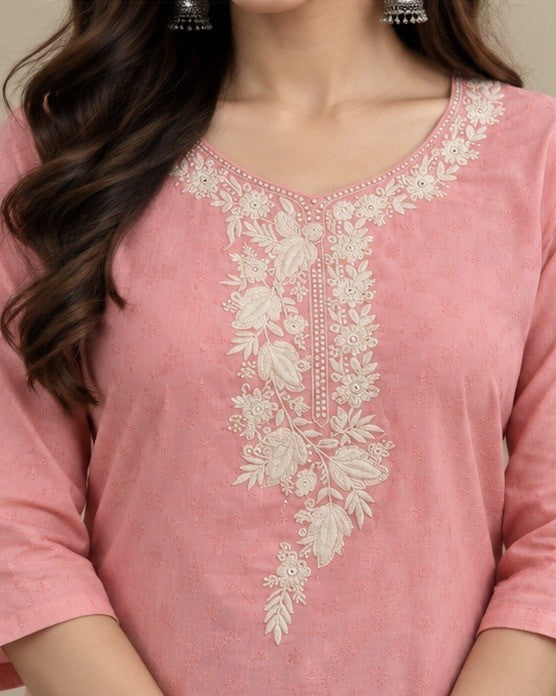 Pink Embroidered Rayon Kurti for Women