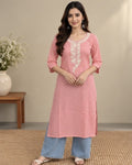 Pink Embroidered Rayon Kurti for Women