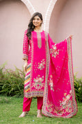 Magenta Pink Silk Blend Floral Printed Straight Suit Set with Dupatta