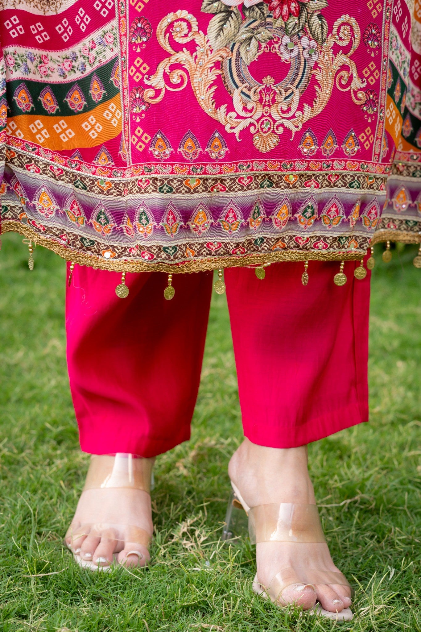 Magenta Pink Silk Blend Floral Printed Straight Suit Set with Dupatta