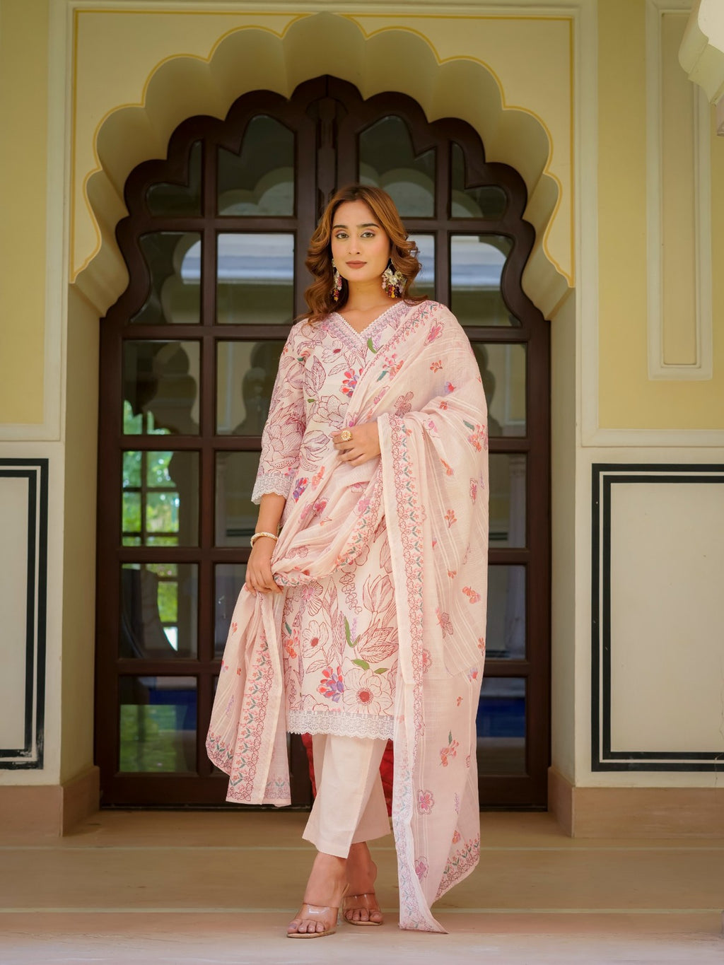 House of Sdaa Blush Pink Floral Printed Kurta Set, HSDAASKID000001  PEACH