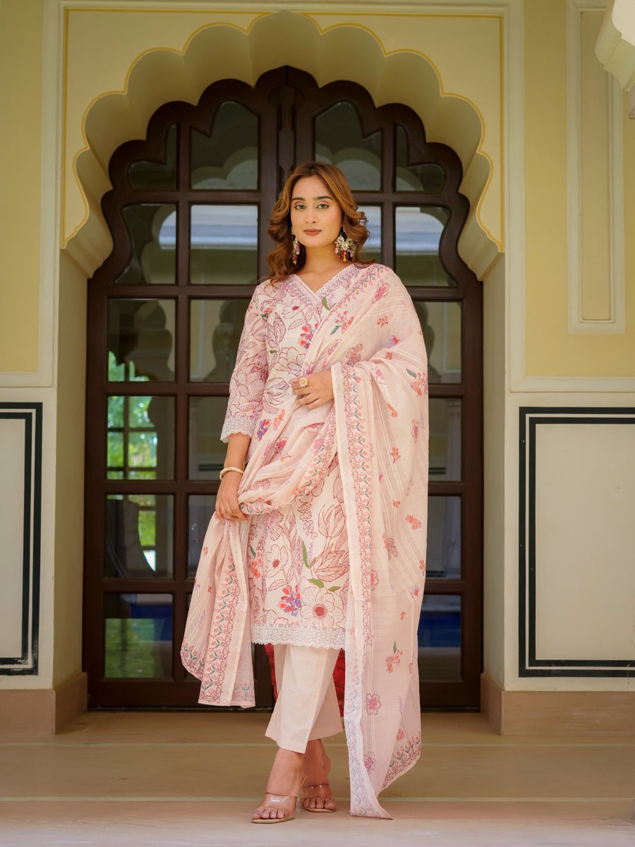 House of Sdaa Blush Pink Floral Printed Kurta Set, HSDAASKID000001  PEACH