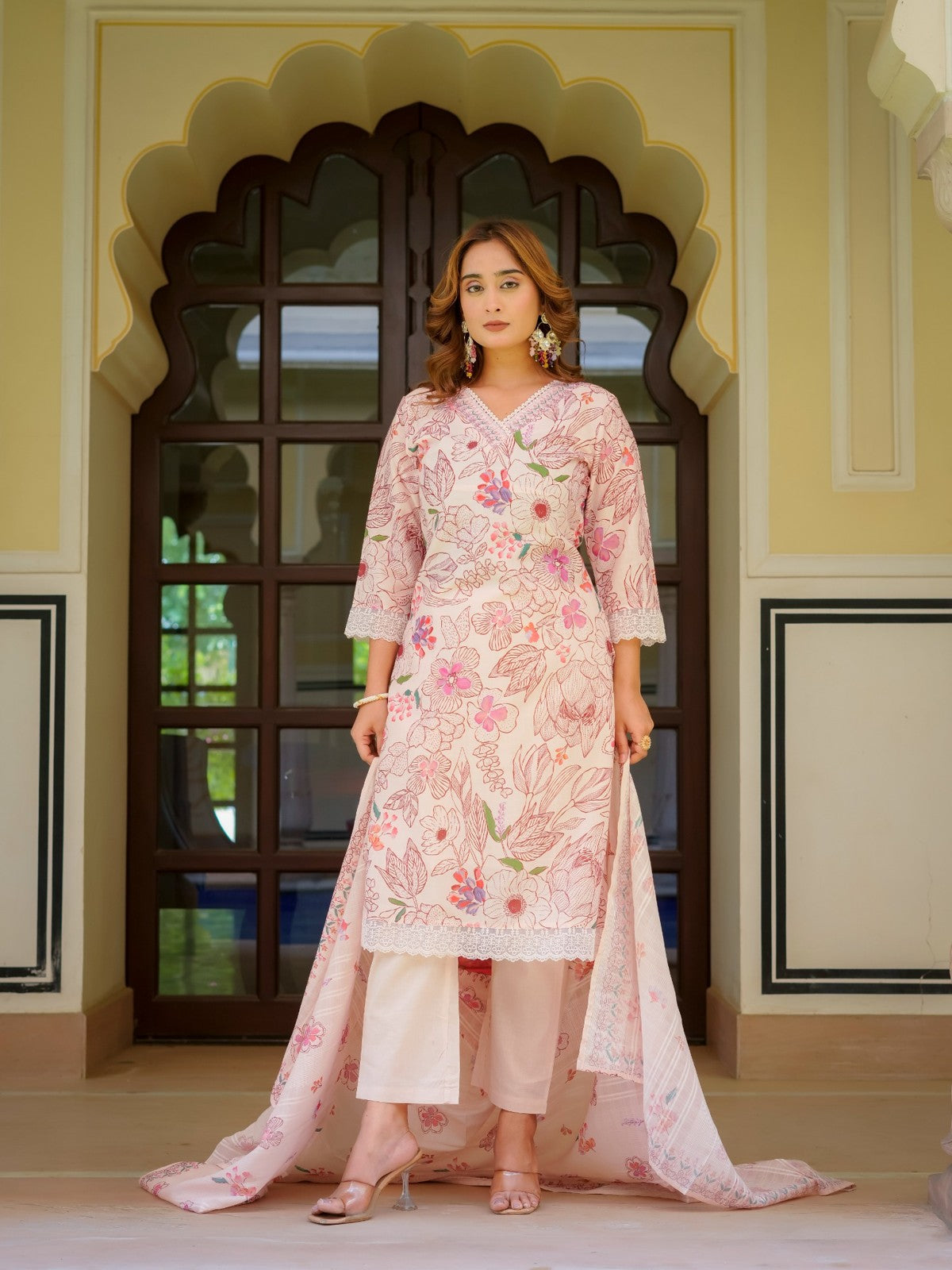 House of Sdaa Blush Pink Floral Printed Kurta Set, HSDAASKID000001  PEACH