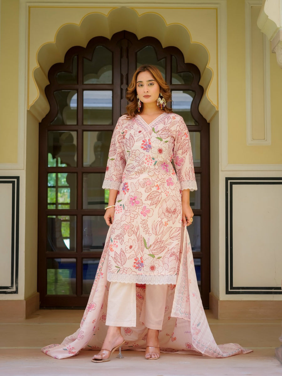 House of Sdaa Blush Pink Floral Printed Kurta Set, HSDAASKID000001  PEACH