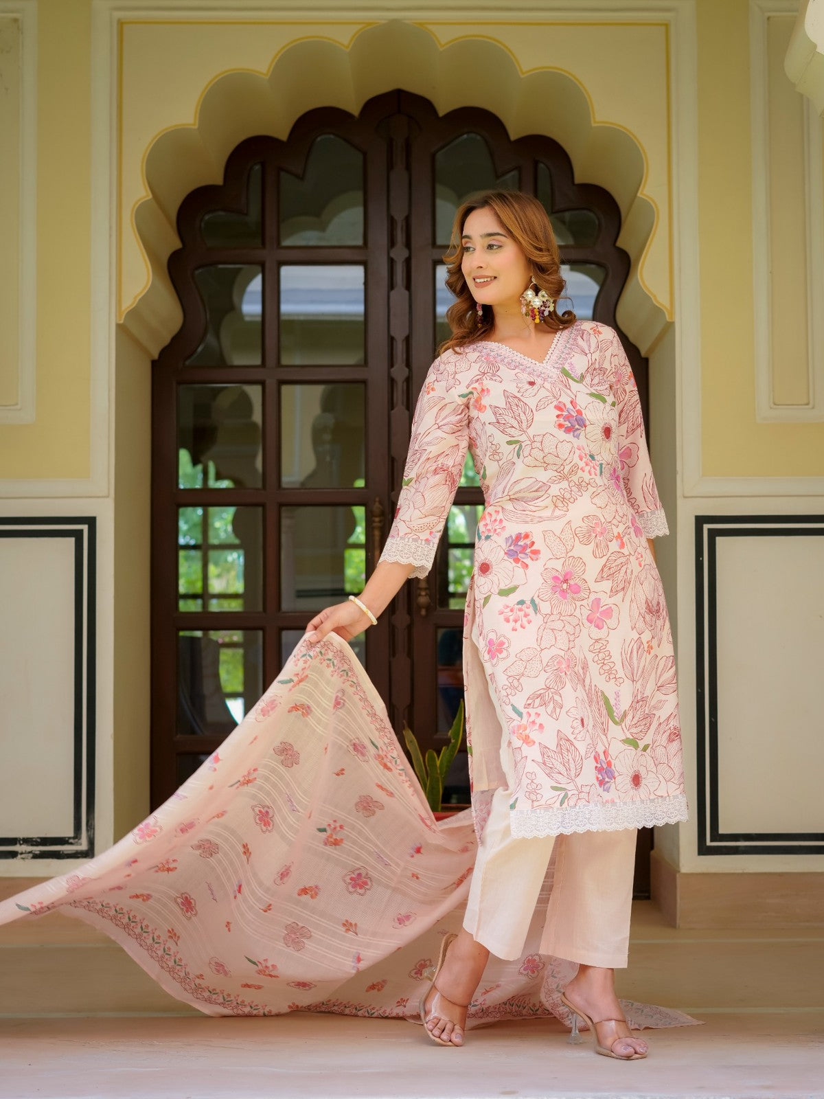House of Sdaa Blush Pink Floral Printed Kurta Set, HSDAASKID000001  PEACH