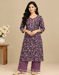 Women’s Purple Silk Blend Floral Printed Kurti Pant Set