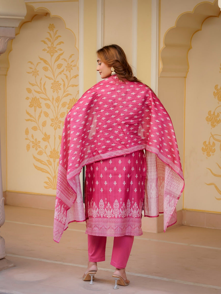 the House of Sdaa Pink Printed Kurta Set.  HSDAASKBC000009 Bright Pink.