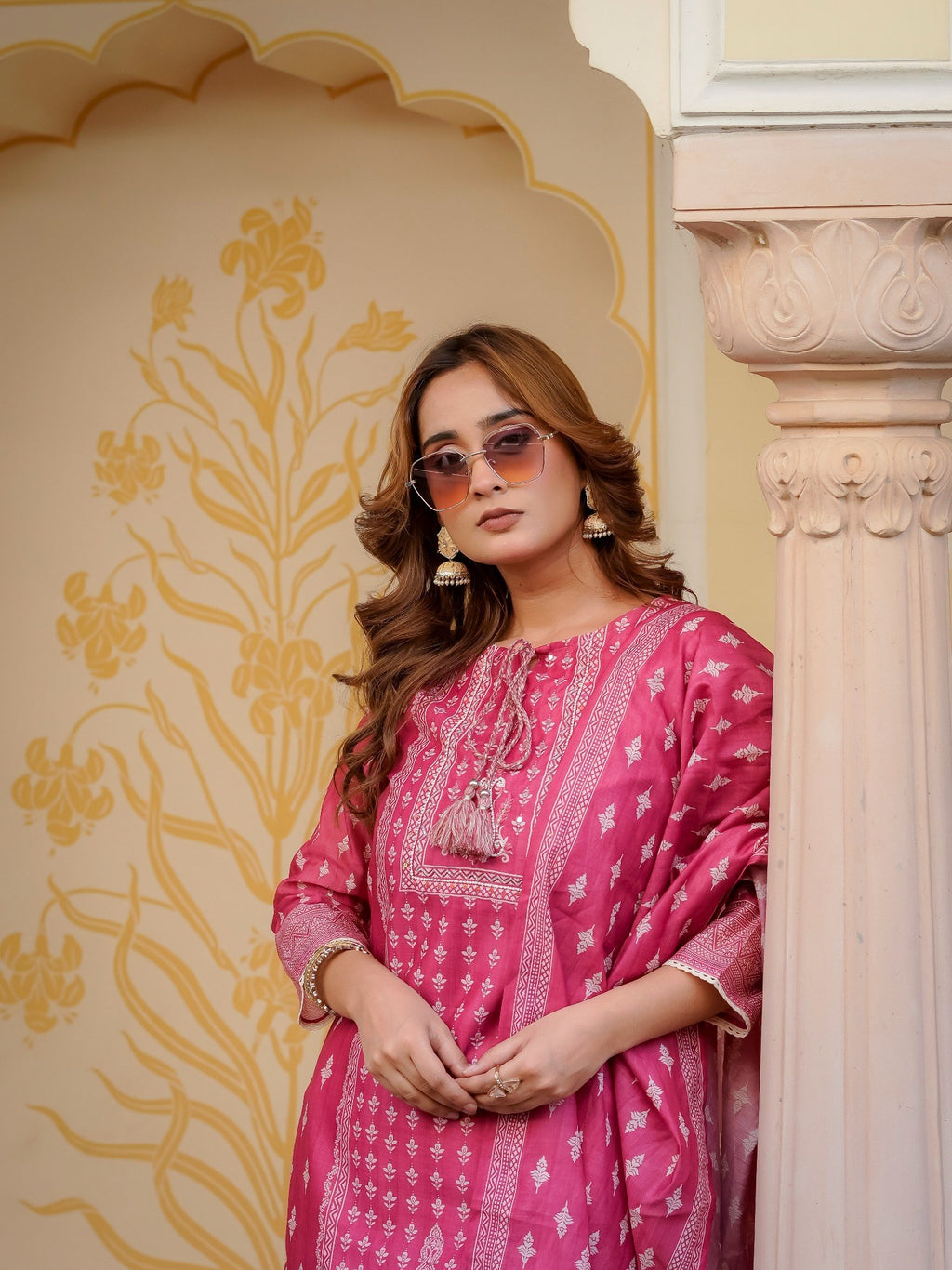 the House of Sdaa Pink Printed Kurta Set.  HSDAASKBC000009 Bright Pink.