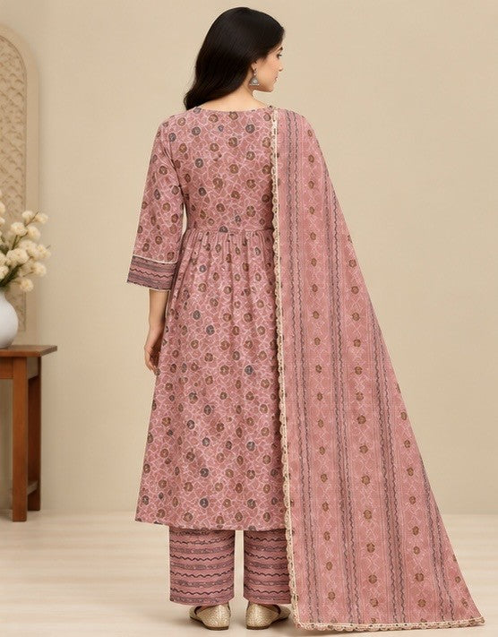 Mauve kurta pant set for women with dupatta back view