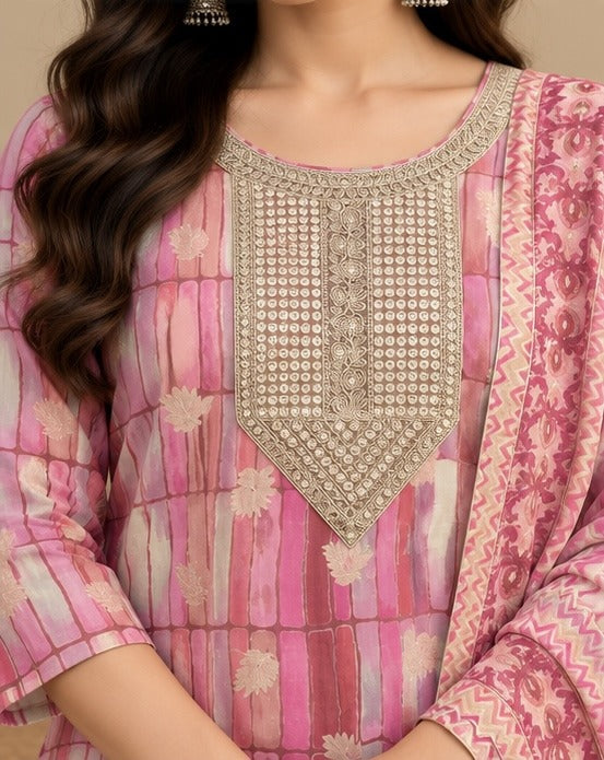 Pink Printed Silk Blend Sharara Salwar Suit Set