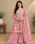 Pink Printed Silk Blend Sharara Salwar Suit Set