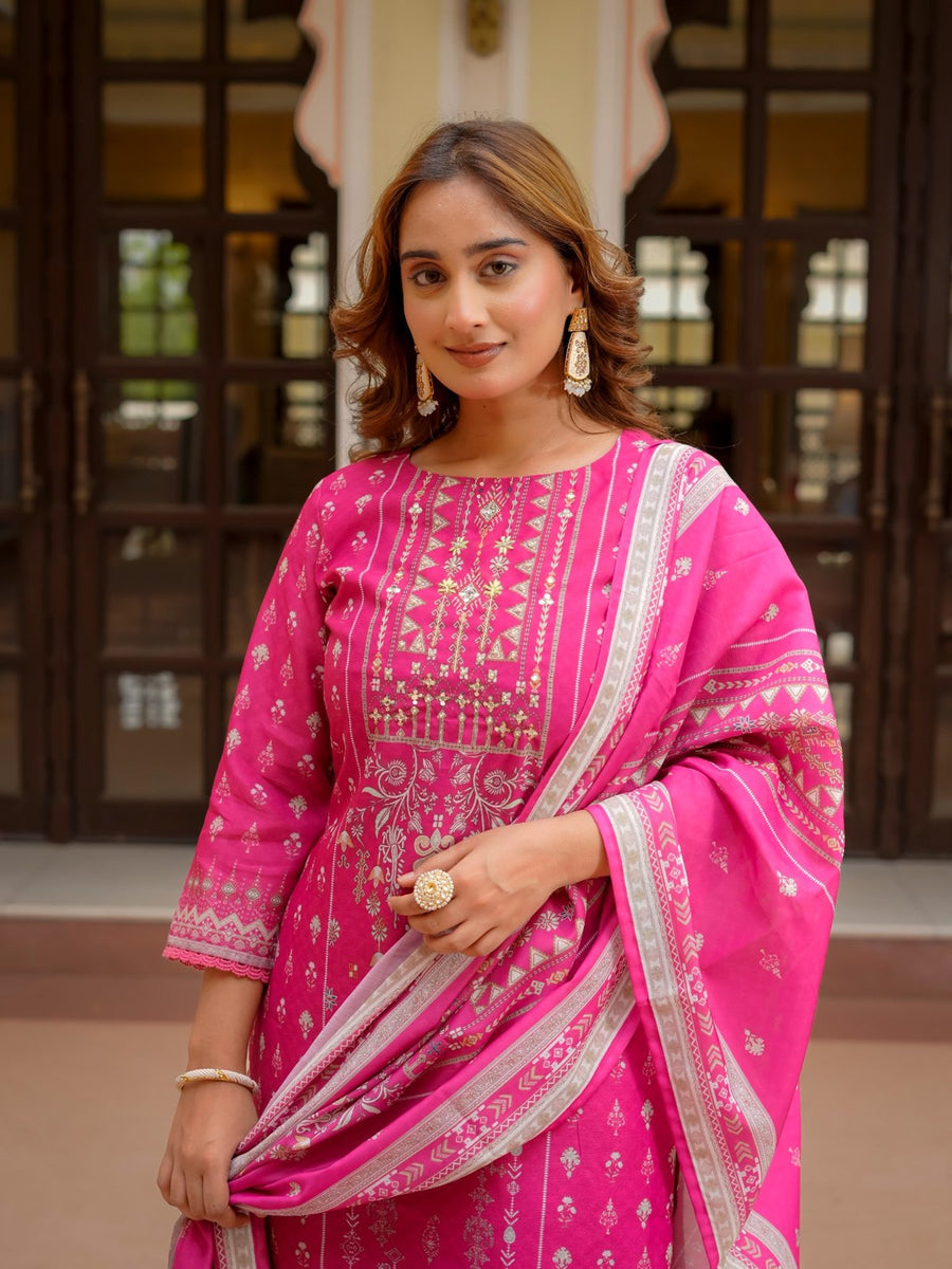 House of Sdaa  Pink Printed Kurta Set HSDAASKBC000011