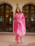 Pink Printed Cotton Silk Kurta Set