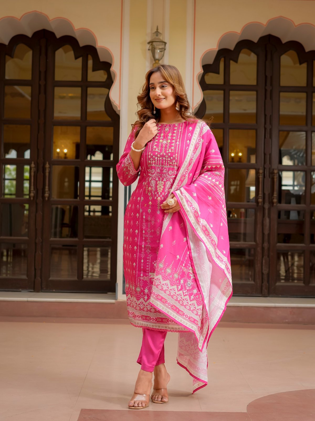 House of Sdaa  Pink Printed Kurta Set HSDAASKBC000011