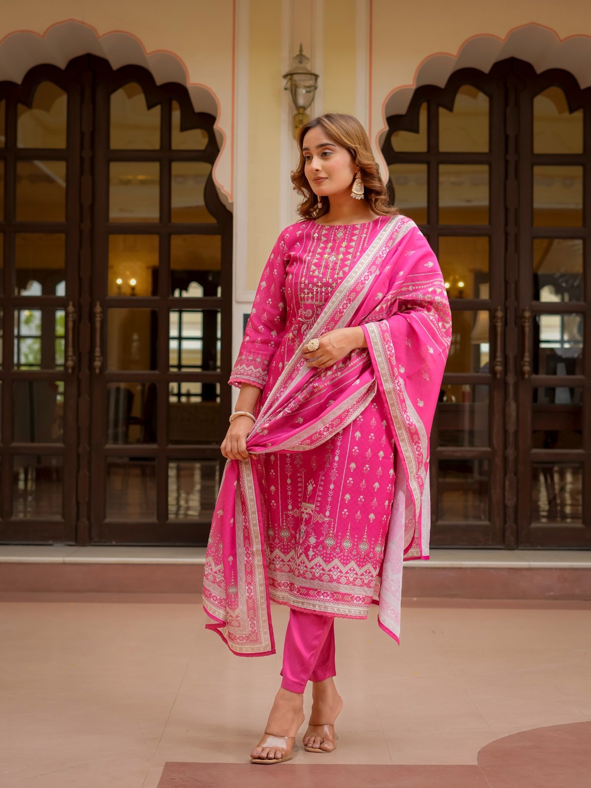 House of Sdaa  Pink Printed Kurta Set HSDAASKBC000011