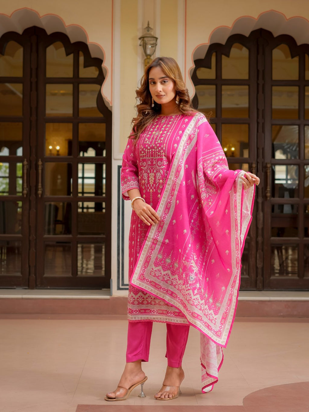 House of Sdaa  Pink Printed Kurta Set HSDAASKBC000011