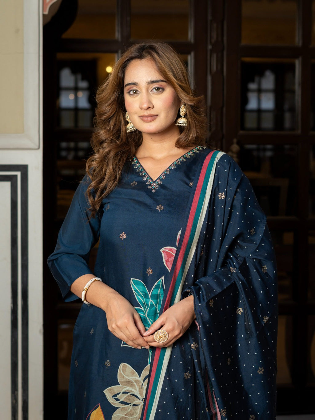 Blue floral printed Kurta Set -HSDAAMLSK000006