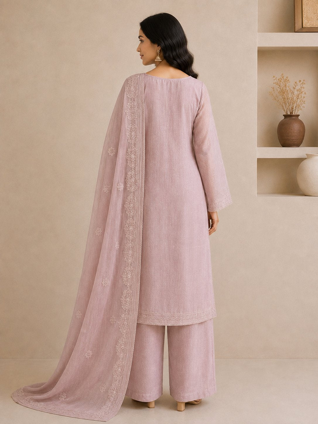 Blush Pink Chanderi Silk Unstitched Dress Material