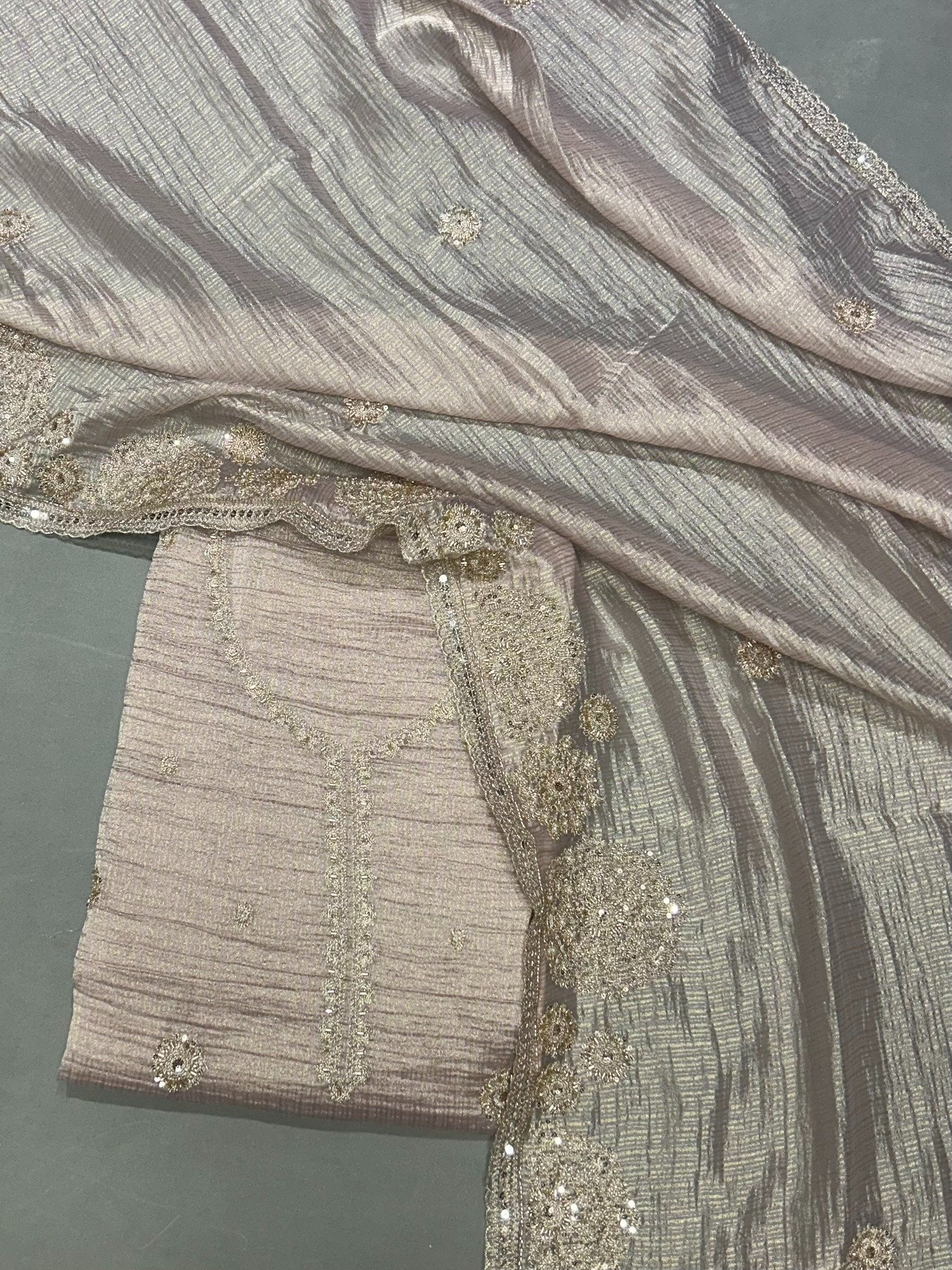 Blush Pink Chanderi Silk Unstitched Dress Material