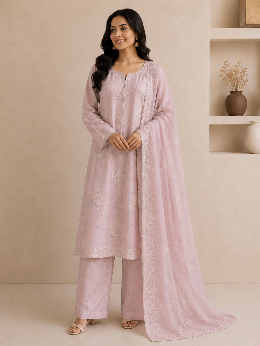 Blush Pink Chanderi Silk Unstitched Dress Material