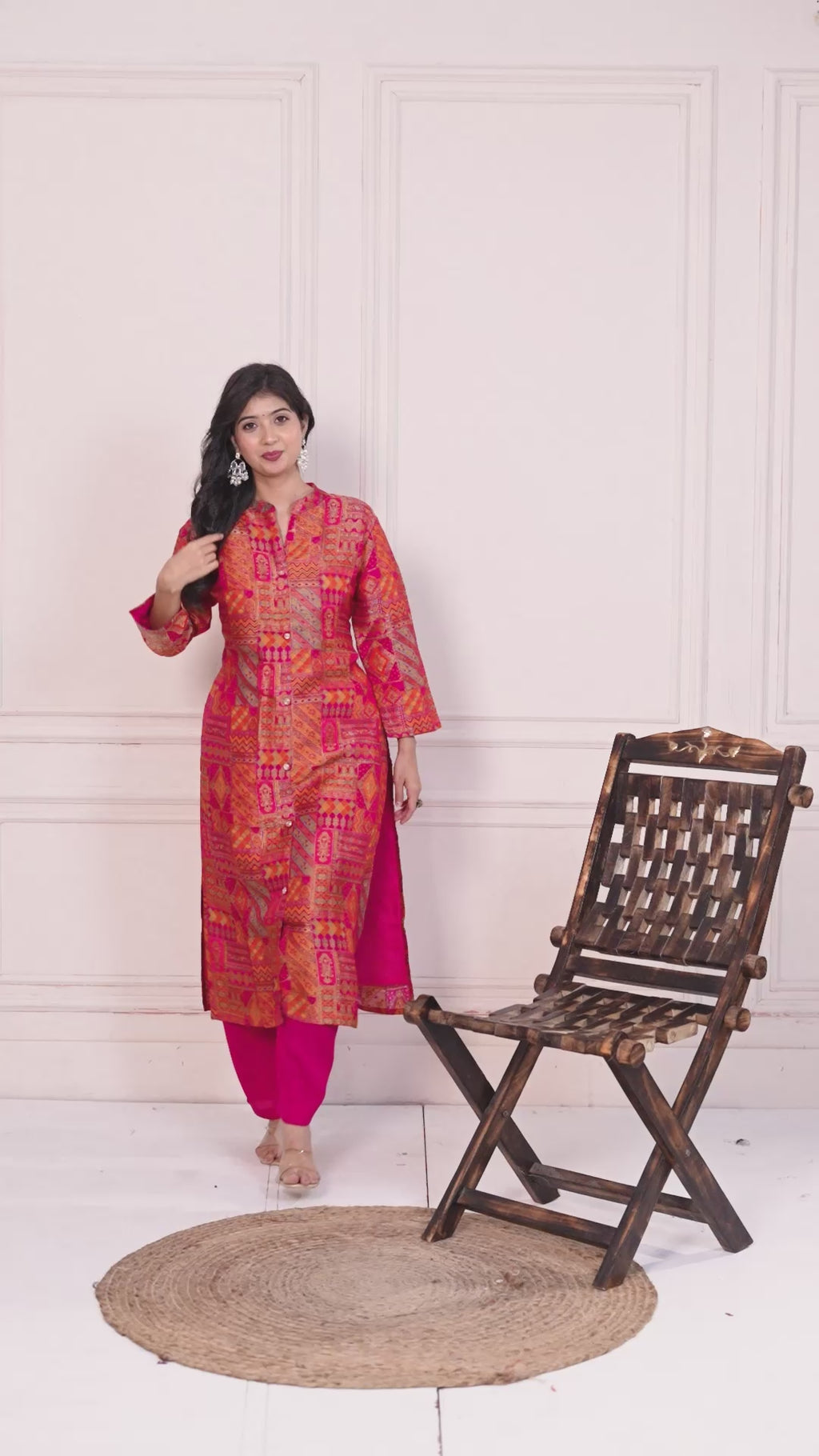 Blue Jacquard Silk Kurti Set for Women