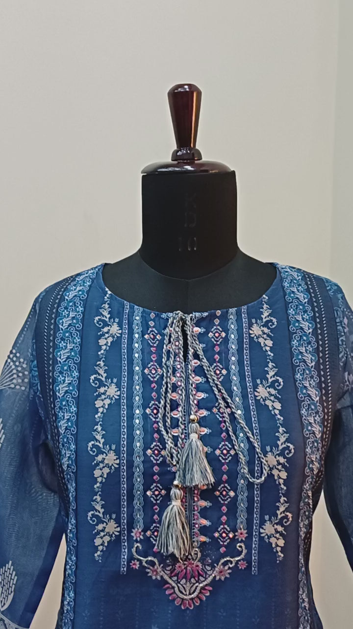 Royal Blue Chanderi Silk Printed Suit Set with Dupatta