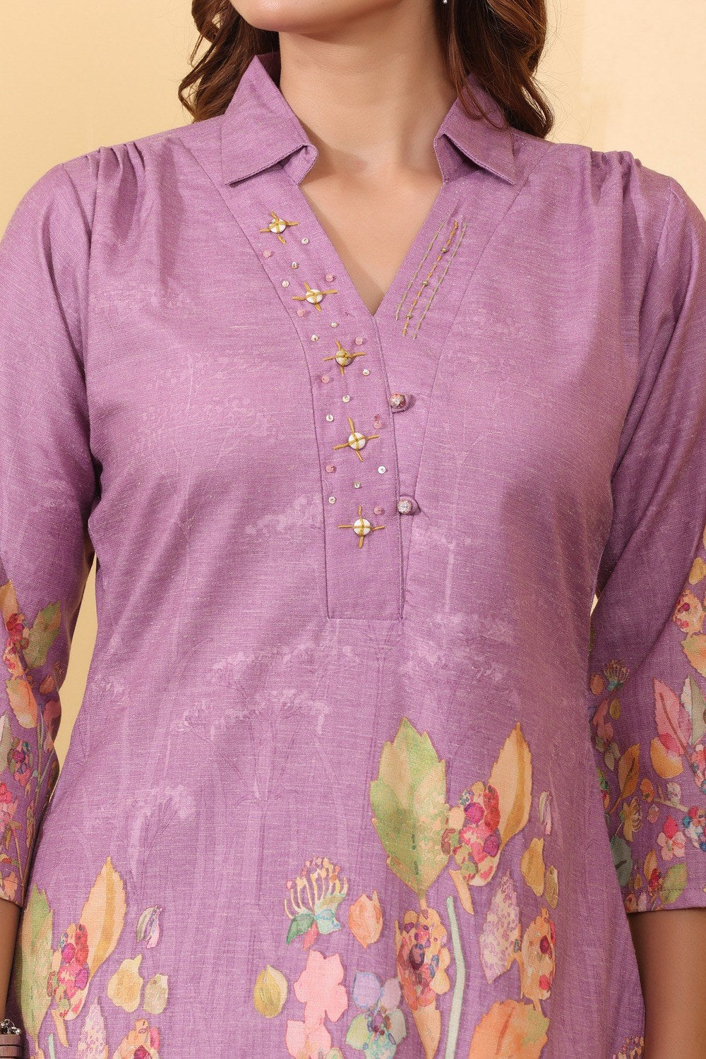 Purple Cotton Blend Floral Printed Co-Ord Set
