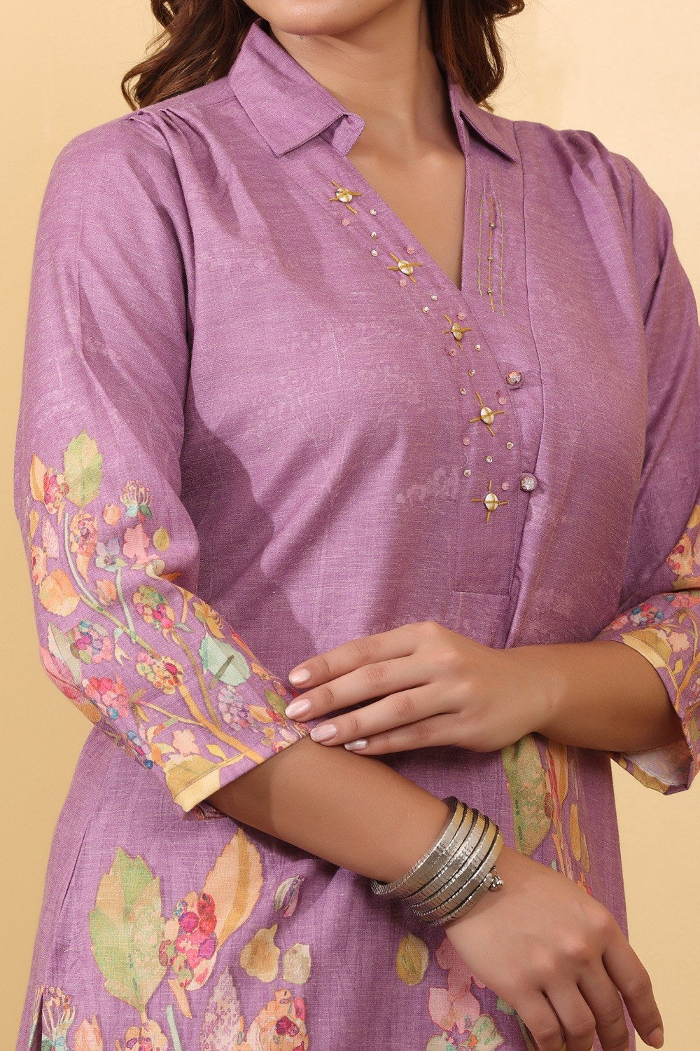 Purple Cotton Blend Floral Printed Co-Ord Set
