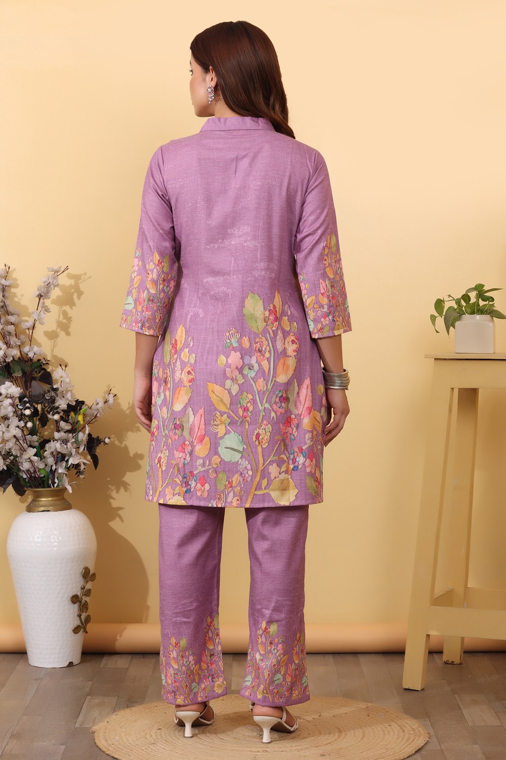 Purple Cotton Blend Floral Printed Co-Ord Set