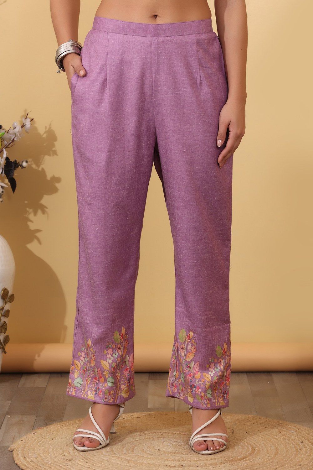 Purple Cotton Blend Floral Printed Co-Ord Set