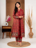 Red Printed Wool Blend Long Jacket Suit Set for Women