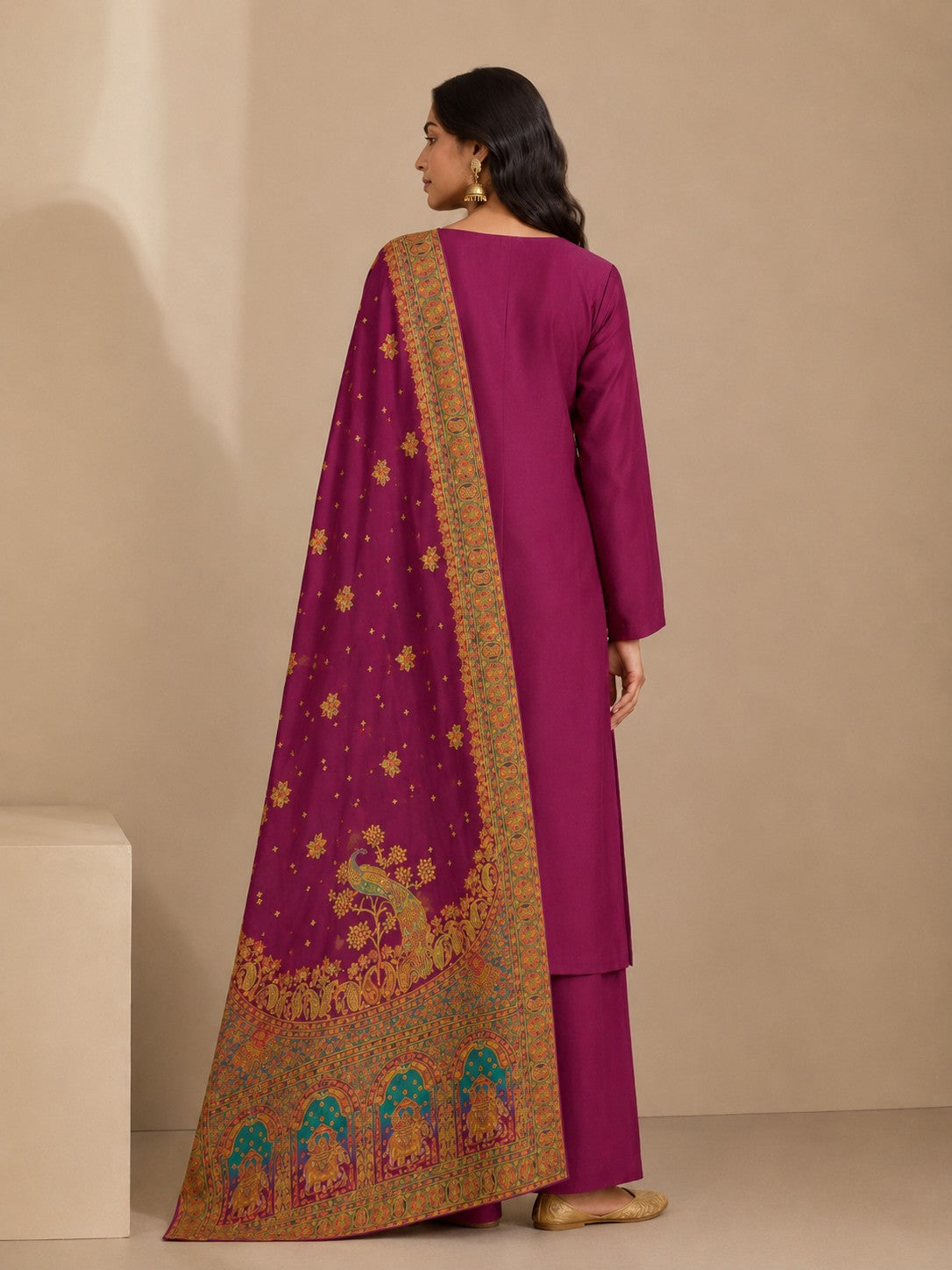 Purple Jacquard Silk Unstitched Dress Material