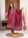 Ruby Red Printed Wool Blend Suit Set with Dupatta