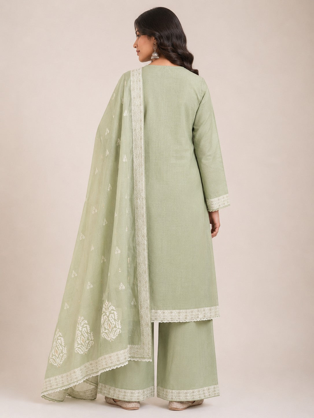Sage Green Cotton Blend Unstitched Suit Material