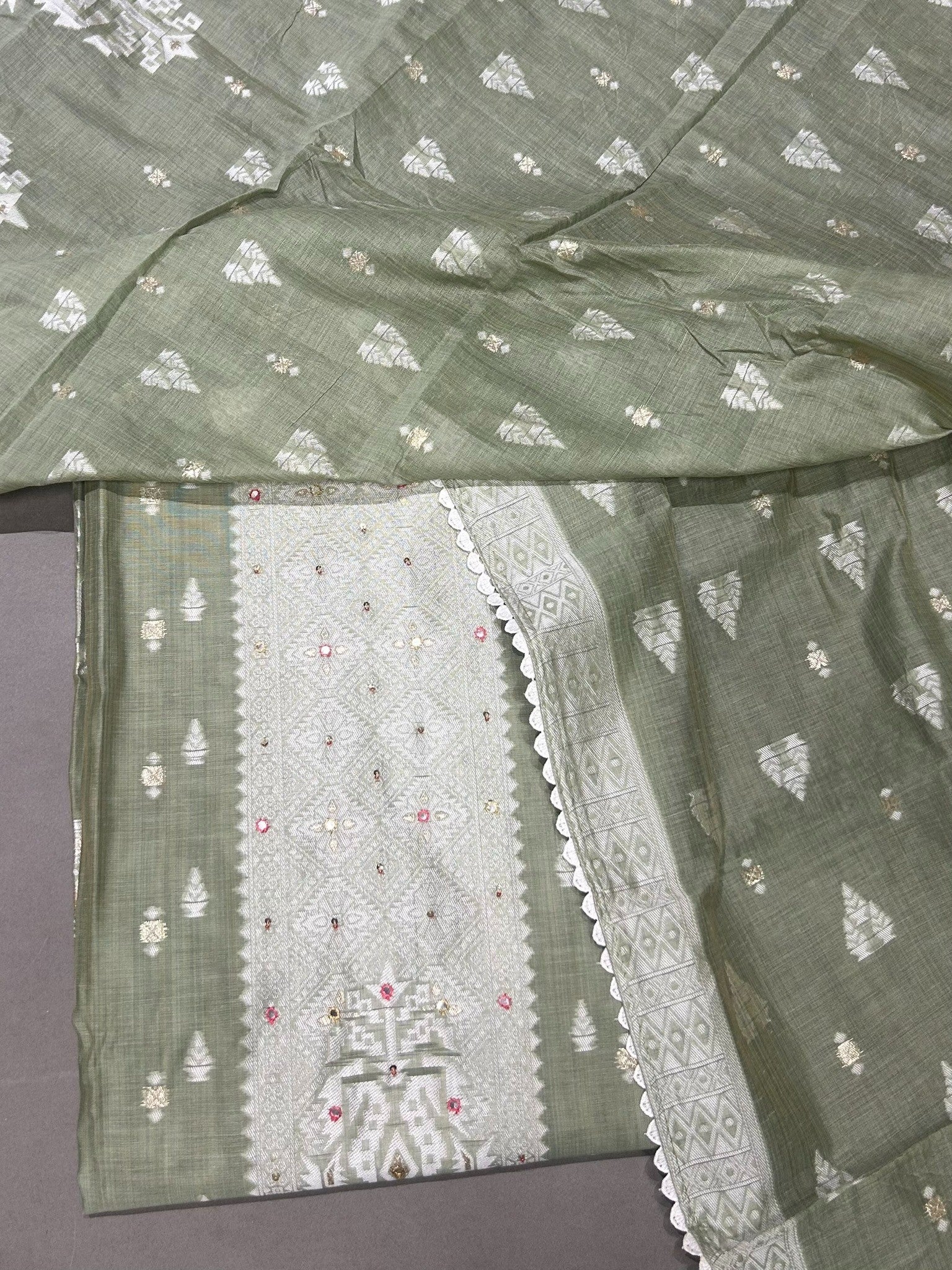 Sage Green Cotton Blend Unstitched Suit Material