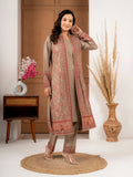 Fawn Printed Wool Blend Long Jacket Suit Set for Women