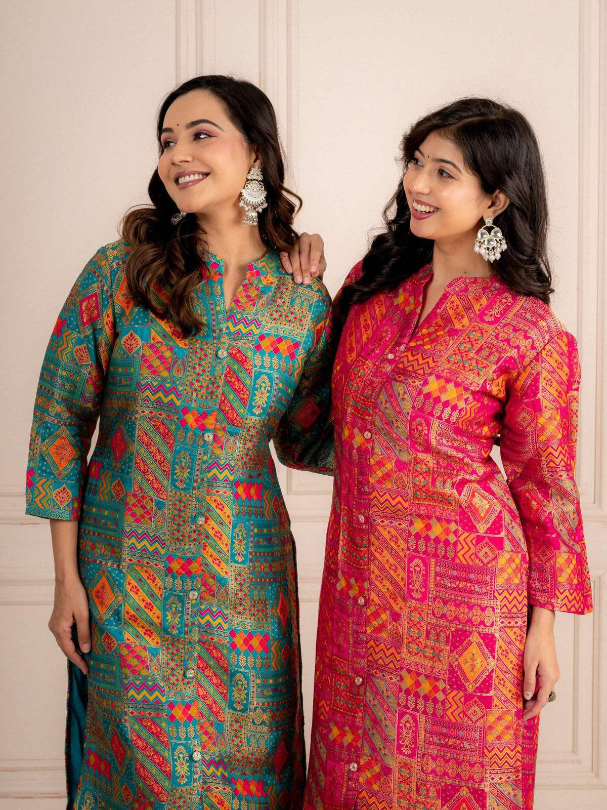 Blue Jacquard Silk Kurti Set for Women