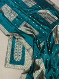 Peacock Blue Jacquard Silk Unstitched Suit Material