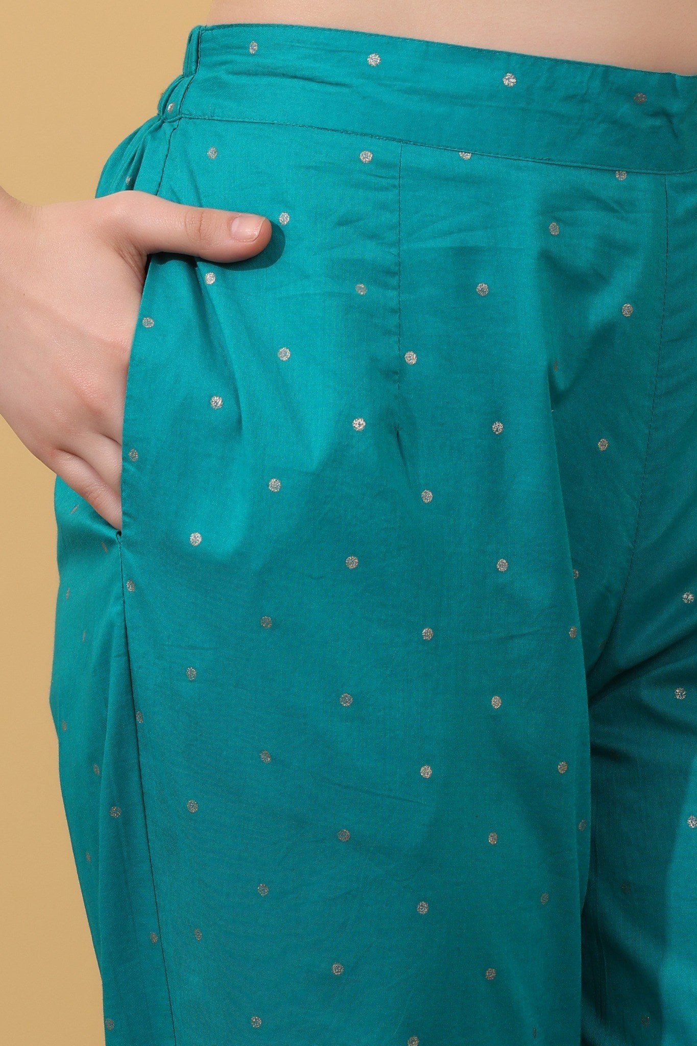 Turquoise Embroidered Cotton Salwar Kameez Set with Dupatta