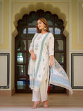 Ecru Cotton Printed & Embroidered Suit Set