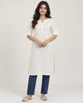 White Printed Cotton Blend Straight Kurti for Women